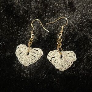 White Heart Crochet Earrings